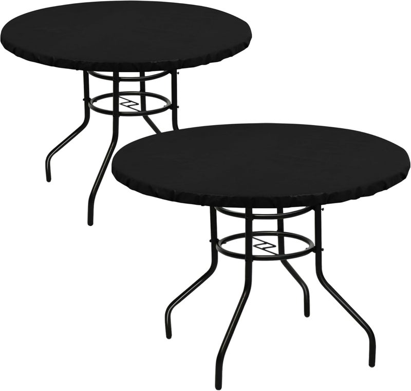 LUSHVIDA Round Waterproof Table Cover Elastic Vinyl Fitted Tablecloth Elastic Edged Plastic Table Cloth (Black, 2PCS Best for Up to 57"-68" Round) - Image 1